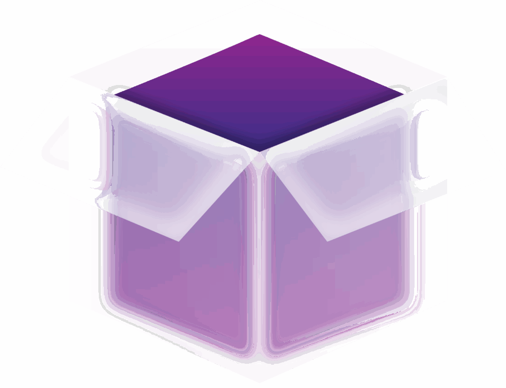 Open box with purple interior and white exterior, representing a gift or a surprise package.