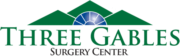 The logo of Three Gables Surgery Center featuring green mountains and a blue globe, representing healthcare excellence and global reach.