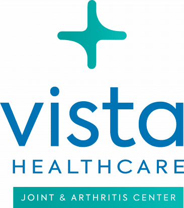 VISTA Healthcare logo featuring a stylized star symbol above the text "VISTA Healthcare" and a tagline "Joint & Arthritis Center" in a teal box.